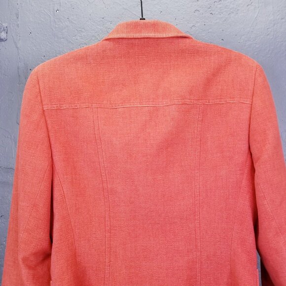 Akris Blazer Jacket Womens 8 Button Up Corduroy Crop Orange Coral Collared Camel - Picture 10 of 16